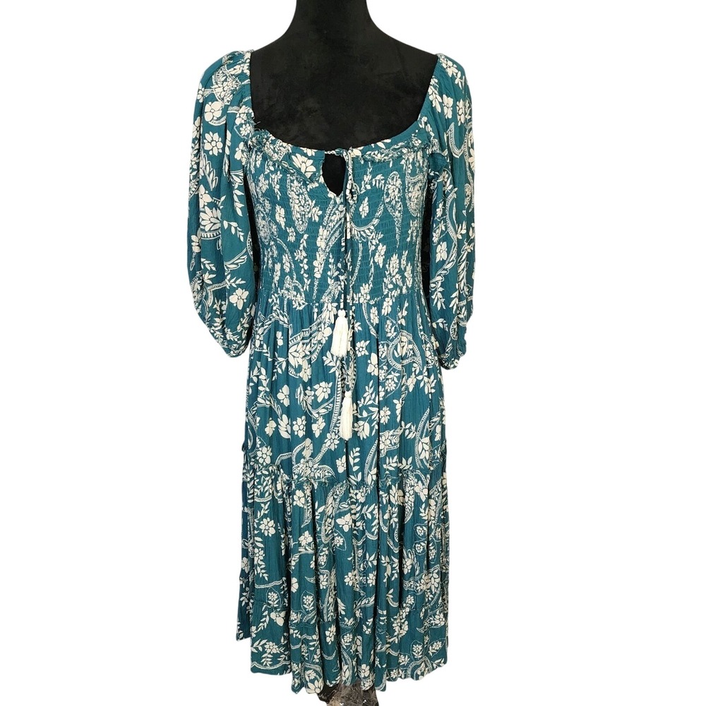 ZUDIO Size Large NWOT Green Floral Cottagecore Boho Prairie Smocked Midi Dress